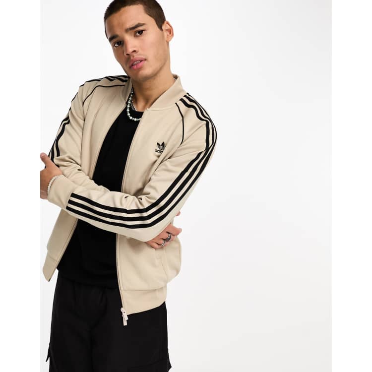 adidas Originals adicolor track top in beige and black