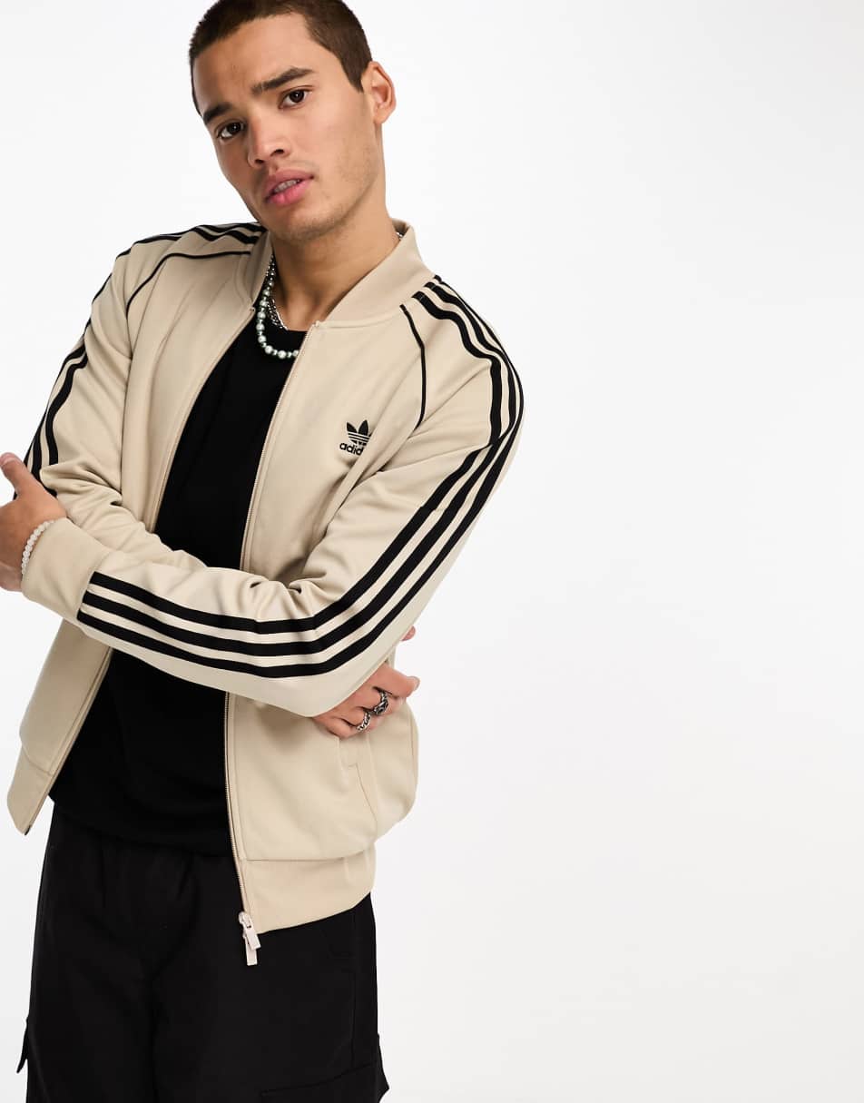 adidas Originals adicolor track top in beige and black