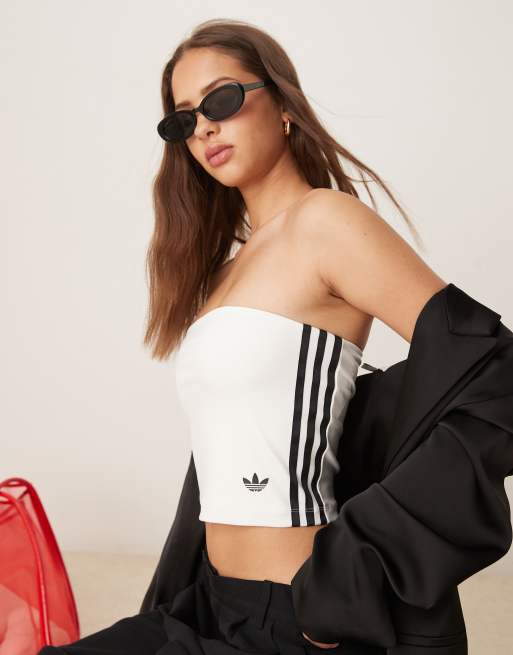 adidas Originals – adicolor – Trägerloses Top in Weiß mit den 3 Streifen