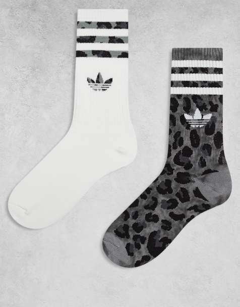 adidas Originals adicolor Trefoil 2 pack crew socks in leopard - view 1
