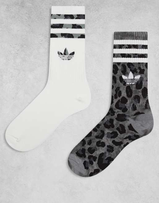 adidas Originals adicolor Trefoil 2 pack of crew socks in leopard