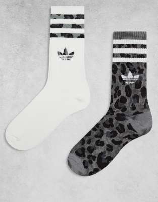adidas Originals - adicolor Trefoil - 2er-Pack Crew-Socken mit Dreiblatt-Logo und Leopardenmuster-Bunt
