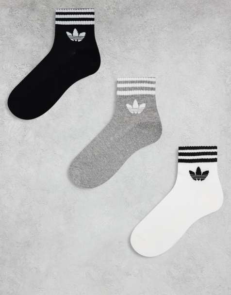 adidas Originals Adicolor Trefoil 3 pack ankle socks in black, white and grey - view 1