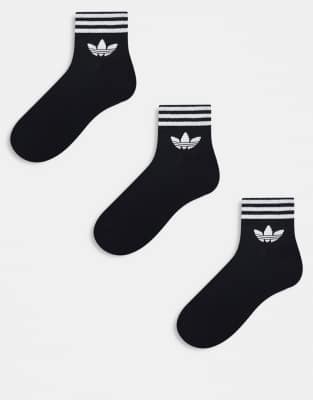 adidas Originals adicolor Trefoil 3 pack ankle socks in black