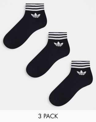 adidas Originals adidas Originals adicolor Trefoil 3 pack ankle socks in black