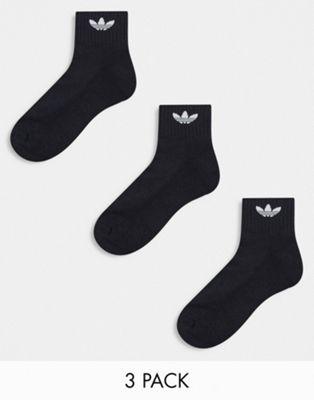 adidas Originals adicolor Trefoil 3 pack ankle socks in black
