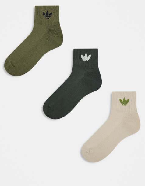 adidas Originals adicolor Trefoil 3 pack ankle socks in khaki and beige - view 1
