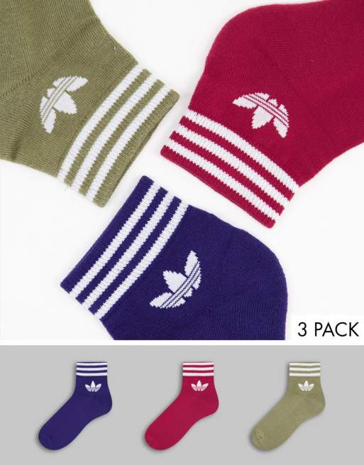 adidas Originals adicolor Trefoil 3 pack ankle socks in mixed colours