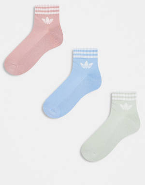 adidas Originals adicolor Trefoil 3 pack ankle socks in pastel colours