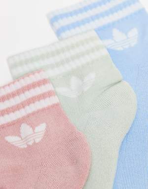 adidas Originals adicolor Trefoil 3 pack ankle socks in pastel colours