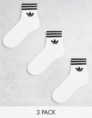 adidas Originals adicolor Trefoil 3 pack ankle socks in white