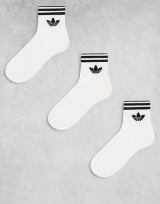 adidas Originals adicolor Trefoil 3 pack ankle socks in white