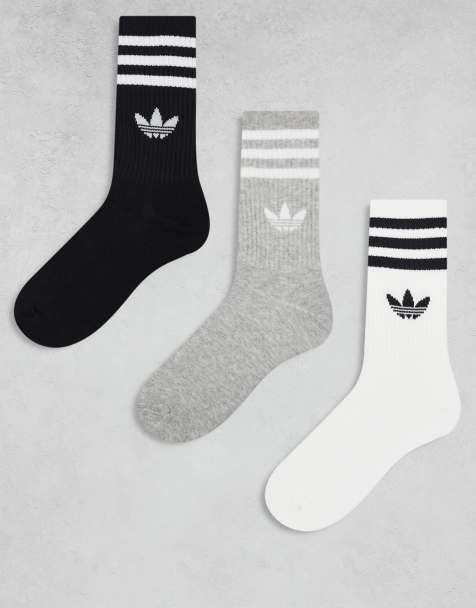 adidas Originals adicolor Trefoil 3 pack crew socks in black, white and grey - view 1