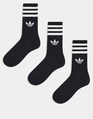 adidas Originals adicolor Trefoil 3 pack crew socks in black