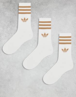 adidas Originals adicolor Trefoil 3 pack crew socks in white and beige - view 1