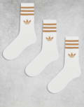 [adidas Originals] adidas Originals adicolor Trefoil 3 pack crew socks in white and beige 40-42 white/cardboard