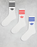 [adidas Originals] adidas Originals Adicolor Trefoil 3 pack crew socks in white with bright stripes 40-42 white/lucid red/lucid