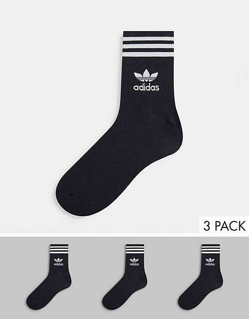 adidas Originals adicolor Trefoil 3 pack mid ankle socks in black