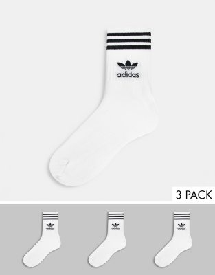 adidas Originals adidas Originals adicolor Trefoil 3 pack mid cut socks in white