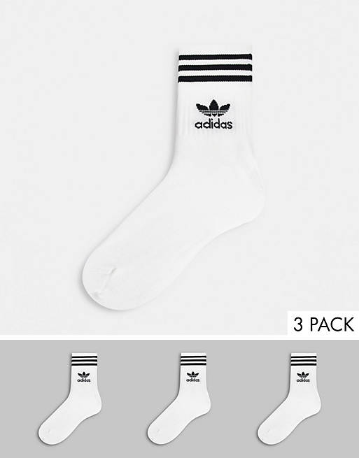 adidas Originals adicolor Trefoil 3 pack mid cut socks in white