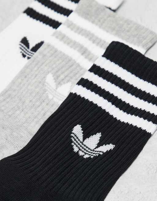 adidas Originals – adicolor Trefoil – 3er-Pack Crew-Socken in Schwarz, Weiß und Grau mit Dreiblatt-Logo, 3 von 3
