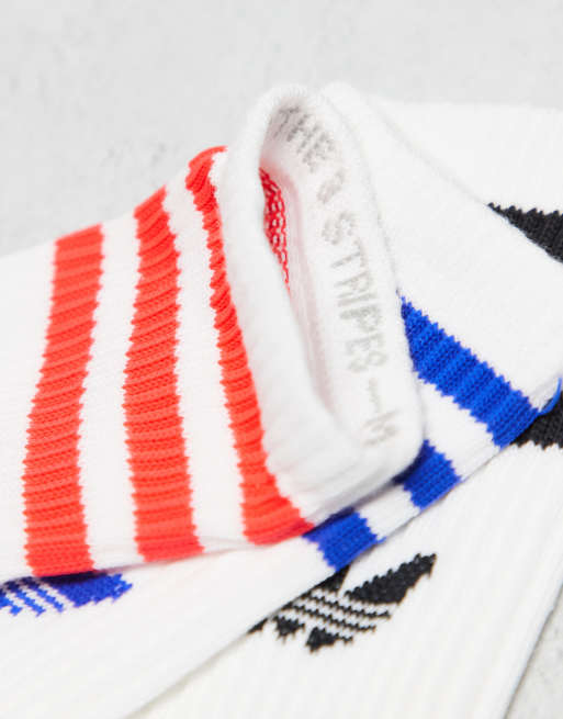 adidas Originals – adicolor Trefoil – 3er-Pack Crew-Socken in Weiß mit Dreiblatt-Logo und leuchtend bunten Streifen, 3 von 3