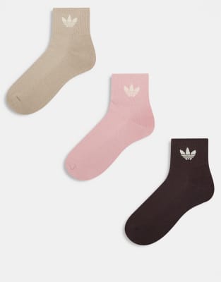 adidas Originals - adicolor Trefoil - 3er-Pack Knöchelsocken in Braun und Rosa mit Dreiblatt-Logo