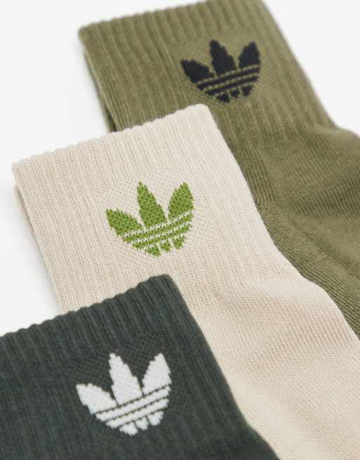 adidas Originals adicolor Trefoil 3er-Pack Knöchelsocken in Khaki und Beige, 2 von 3