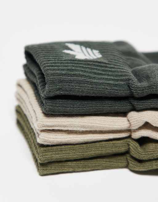 adidas Originals adicolor Trefoil 3er-Pack Knöchelsocken in Khaki und Beige, 3 von 3