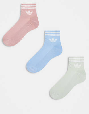 adidas Originals - adicolor Trefoil - 3er-Pack Knöchelsocken in Pastellfarben mit Dreiblatt-Logo-Bunt