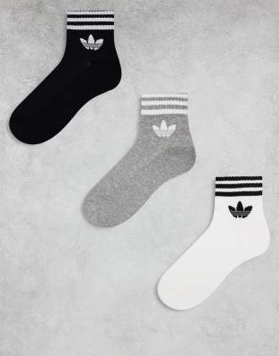 adidas Originals - adicolor Trefoil - 3er-Pack Söckchen in Schwarz, Weiß und Grau-Bunt