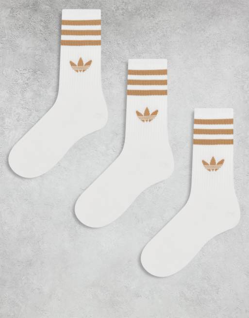 adidas Originals adicolor Trefoil 3er-Pack Socken mit Rundhalsausschnitt in Weiß und Beige, 1 von 3
