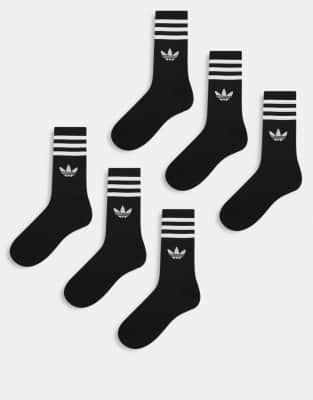 adidas Originals adidas Originals adicolor Trefoil 6 pack crew socks in black