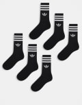 [adidas Originals] adidas Originals adicolor Trefoil 6 pack crew socks in black 42 2/3-44 2/3 black