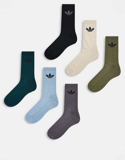 adidas Originals adicolor Trefoil 6 pack crew socks in blues and greens - view 1