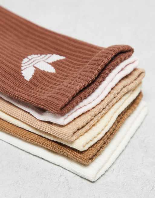 adidas Originals Adicolor Trefoil 6 pack crew socks in browns and creams 