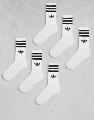 adidas Originals adidas Originals adicolor Trefoil 6 pack crew socks in white