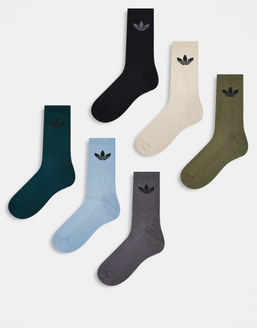 adidas Originals adicolor Trefoil 6er-Pack Socken mit Rundhalsausschnitt in Blau und Grün, 1 von 3