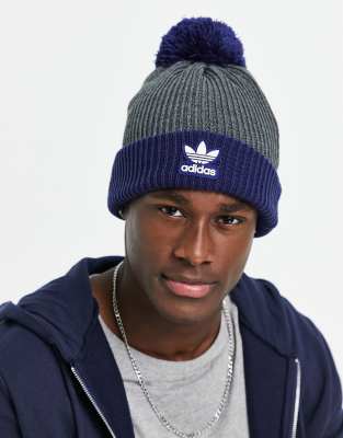 adidas Originals adicolor Trefoil bobble beanie in colour block