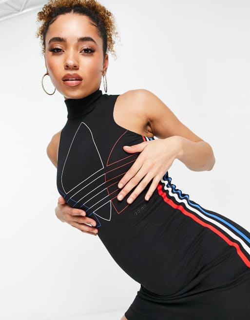 adidas Originals adicolor trefoil bodycon dress in black with high