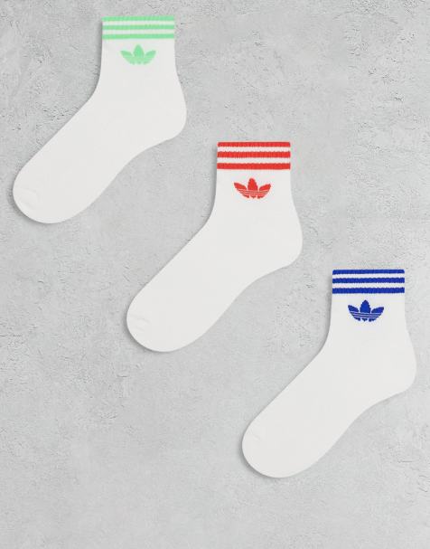 adidas Originals - adicolor Trefoil - Confezione da 3 paia di calzini corti bianchi con strisce dai colori accesi - view 1