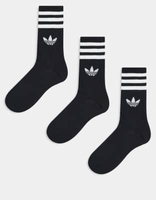 adidas Originals - adicolor Trefoil - Crew-Socken in Schwarz mit Dreiblattlogo im 3er-Pack