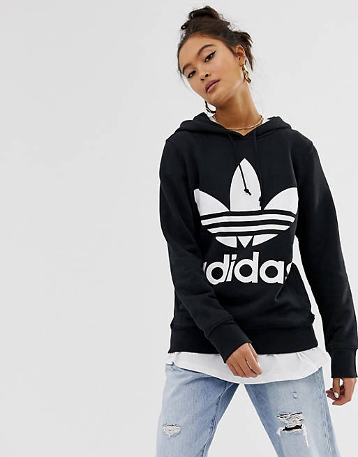 Adidas Originals adicolor trefoil hoodie in black | ASOS