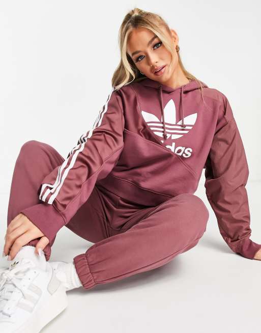 adidas Originals Adicolor Trefoil hoodie in dark red ASOS