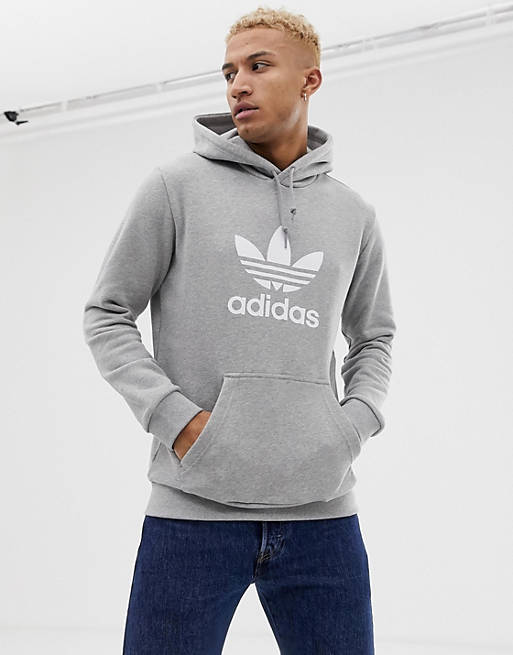adidas Originals adicolor trefoil hoodie in grey