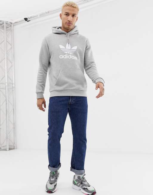 Adidas originals adicolor trefoil hoodie in grey 2025