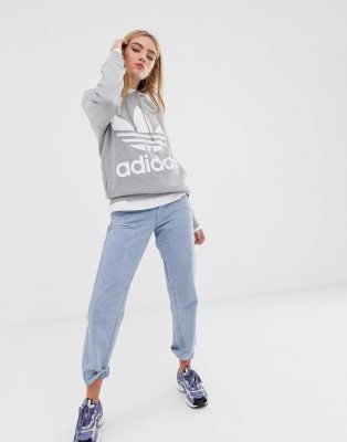 adidas originals adicolor trefoil hoodie in grey