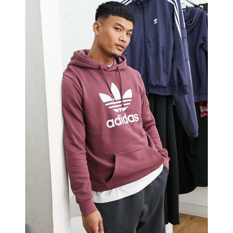 Adidas burgundy trefoil hoodie hot sale