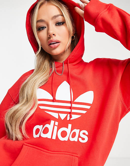 adidas Originals Adicolor Trefoil hoodie in red | ASOS