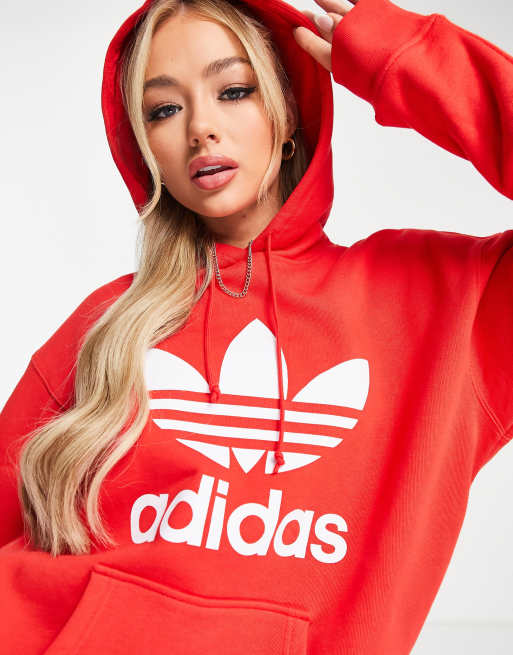 adidas Originals Adicolor Trefoil hoodie in red ASOS